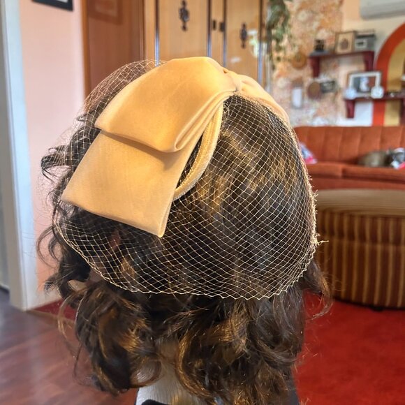 1950s birdcage beige cream lace front bow fascinator swing dance hat! - Picture 8 of 13